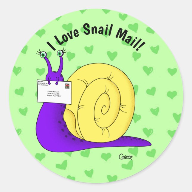 Courrier aux escargots (vert) - Stickers enveloppe (Devant)