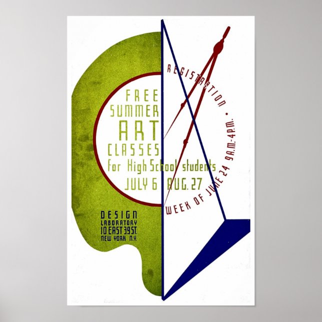 Cours d'art d'été gratuit - Ancien Poster WPA Vint (Devant)