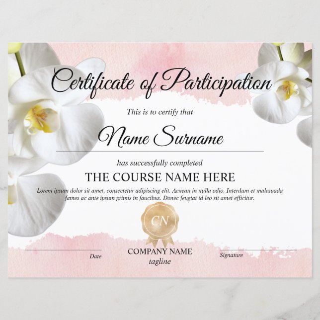 Cours d'attribution de certificat de participation (Devant)