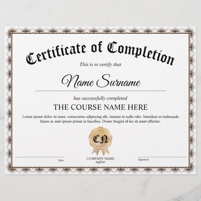 Cours d'attribution de certificat de participation (Devant)