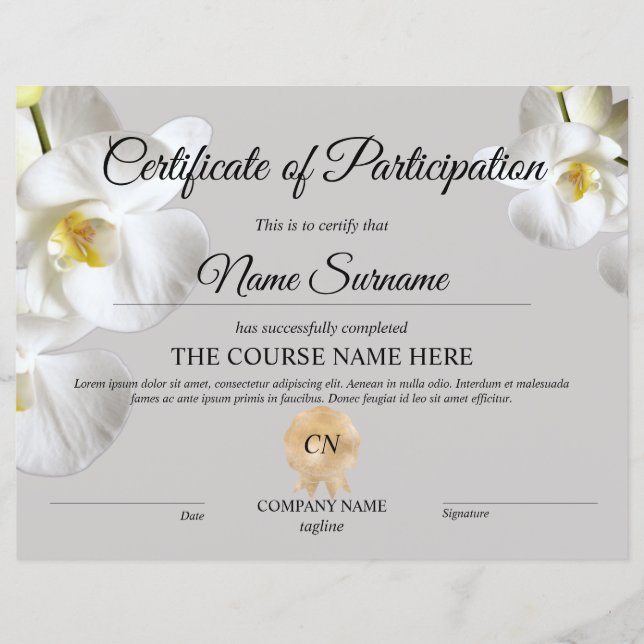 Cours d'attribution de certificat de participation (Devant)
