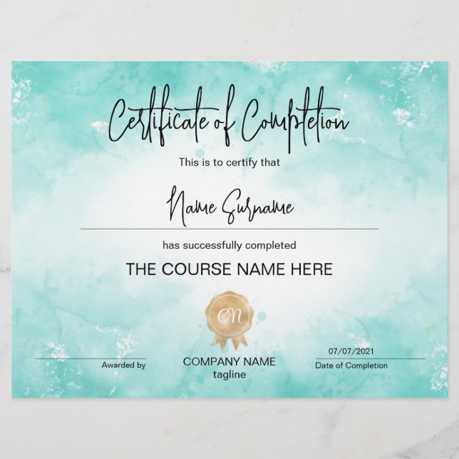 Cours d'attribution d'un certificat d'achèvement m (Devant)