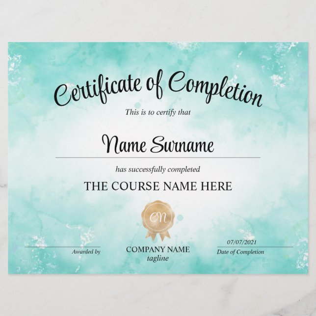Cours d'attribution d'un certificat d'achèvement m (Devant)