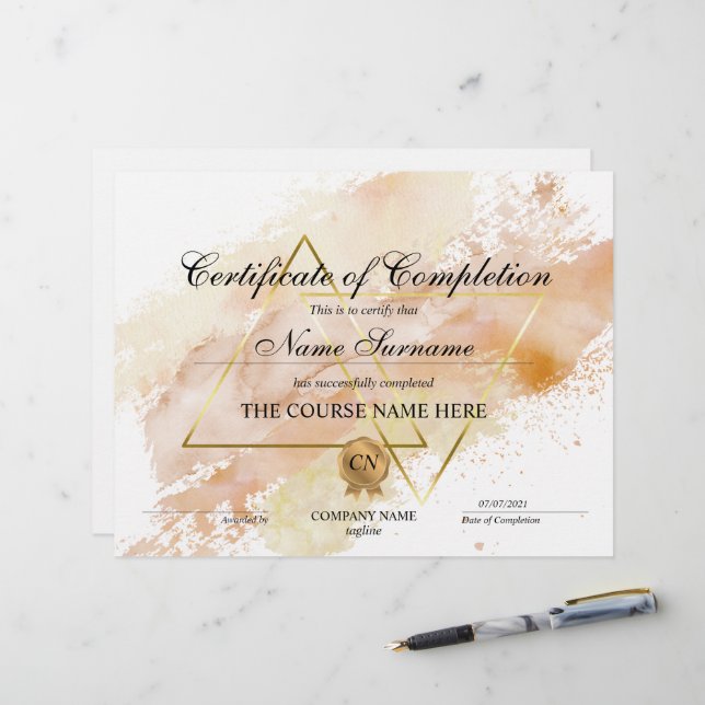 Cours d'attribution d'un certificat d'achèvement m (Devant/Arrière en situation)