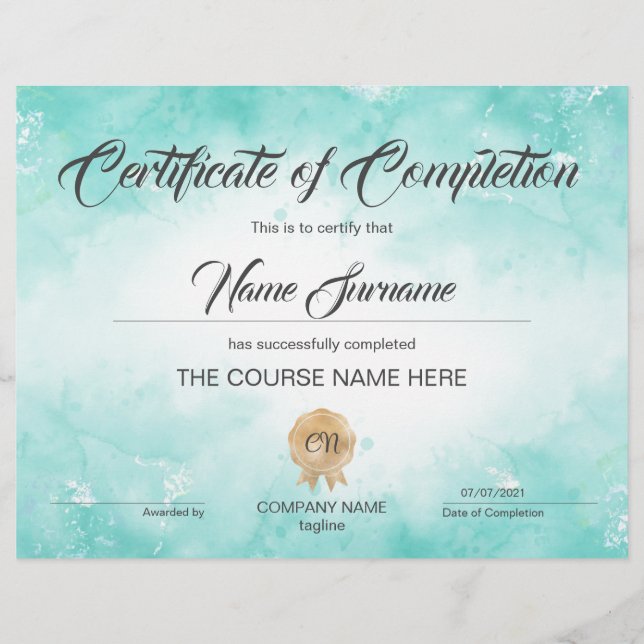 Cours d'attribution d'un certificat d'achèvement m (Devant)
