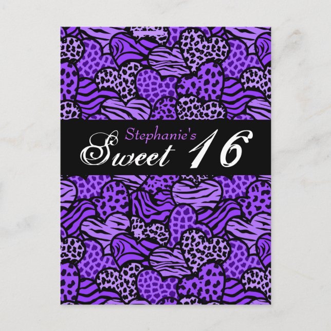 Cours de motif animal pourpre Sweet 16 Carte posta (Devant)