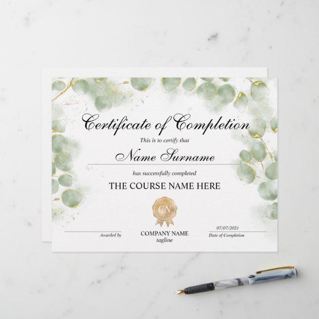 Cours de remise de certificat d'achèvement écologi (Devant/Arrière en situation)