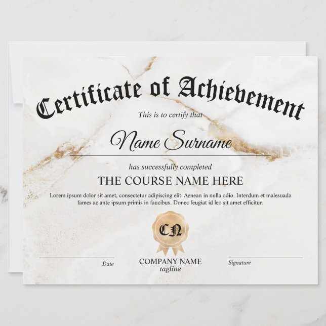 Cours de remise de certificat d'excellence (Devant)