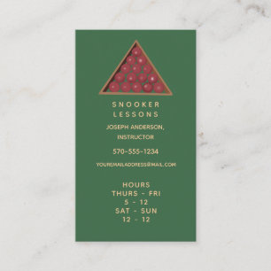 Cours de snooker Carte de visite avec heures