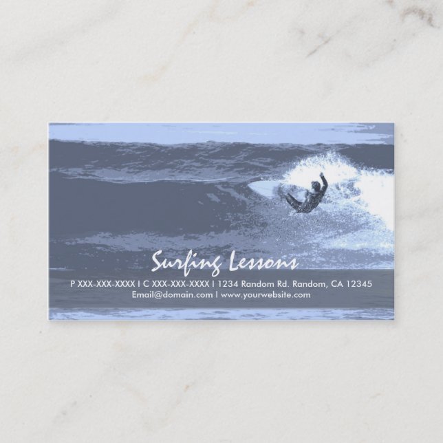 Cours de surf bleu cartes de visite personnalisabl (Devant)