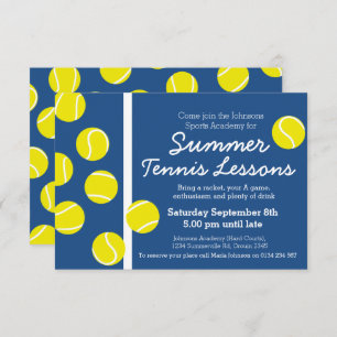 Cours de tennis d'été invitations bleu & blanc