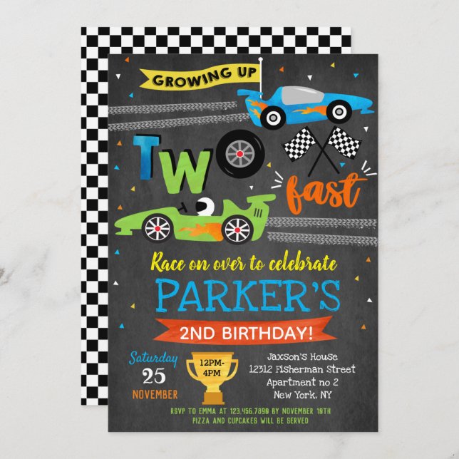 Course automobile Deux invitations rapides 2e anni (Devant / Derrière)