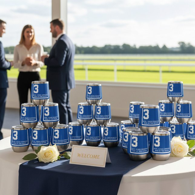 Course de chevaux Derby 3 personnalisées Blue (Custom saddle cloth wine tumbler swag for your event. Add a date, company name and theme.)