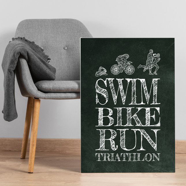 Course de vélo de natation Triathlon Chalk Poster (Créateur téléchargé)