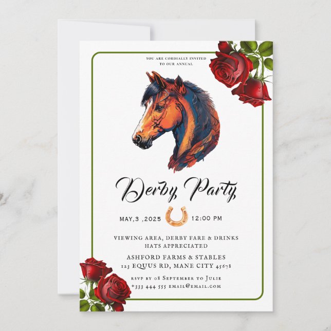 Course moderne Horse Derby Party Invitation équest (Devant)