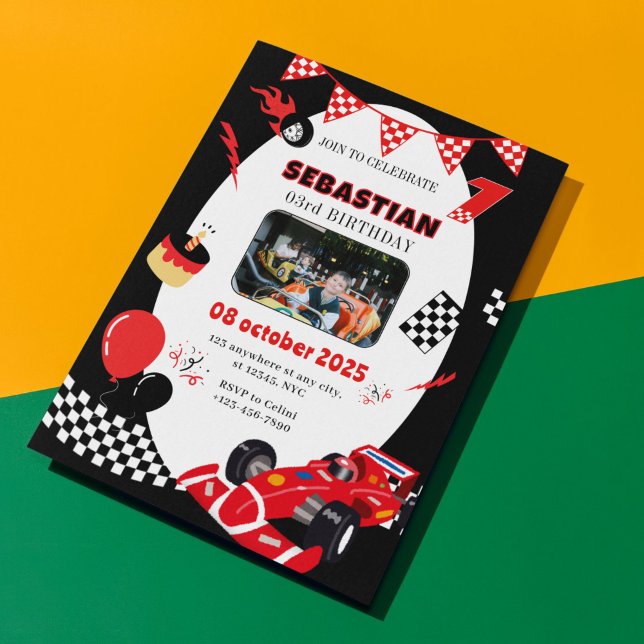 Course rouge et noire Invitation d'anniversaire -  (Let’s make your child’s birthday race-tastic! 🚗💨)