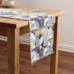 Court Chemin de table à motif de cercles bleu et jaune v