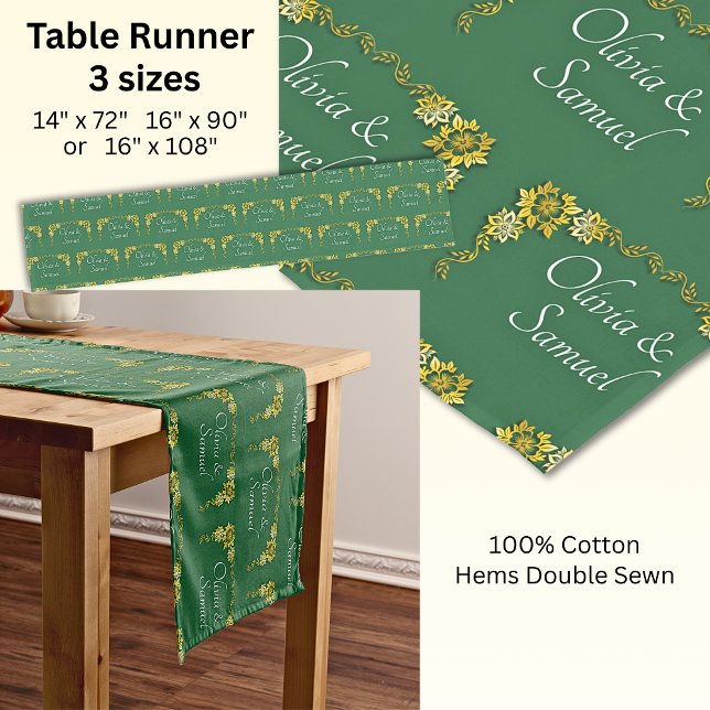 Court Chemin de table avec noms vert émeraude et or (Créateur téléchargé)