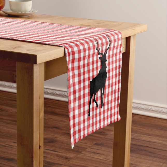 Court Chemin de table carreau rouge et cerfs (In Situ)