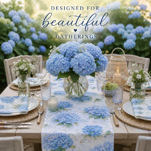 Court Chemin de table côtier à l'aquarelle Hydrangea ble