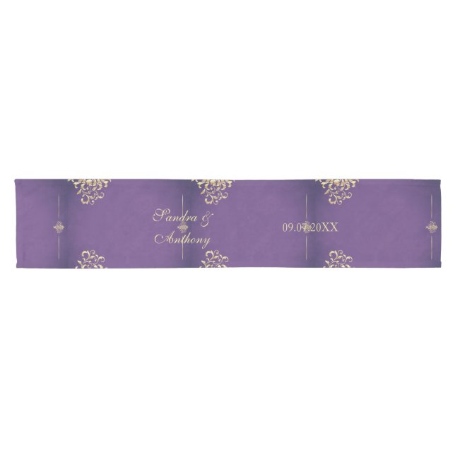 Court Chemin de table de mariage élégant or et violet (Horizontal)