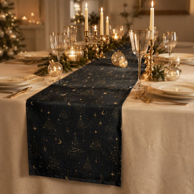 Court Chemin de table de Noël en or céleste (Gold Celestial Christmas Tree Table Runner)