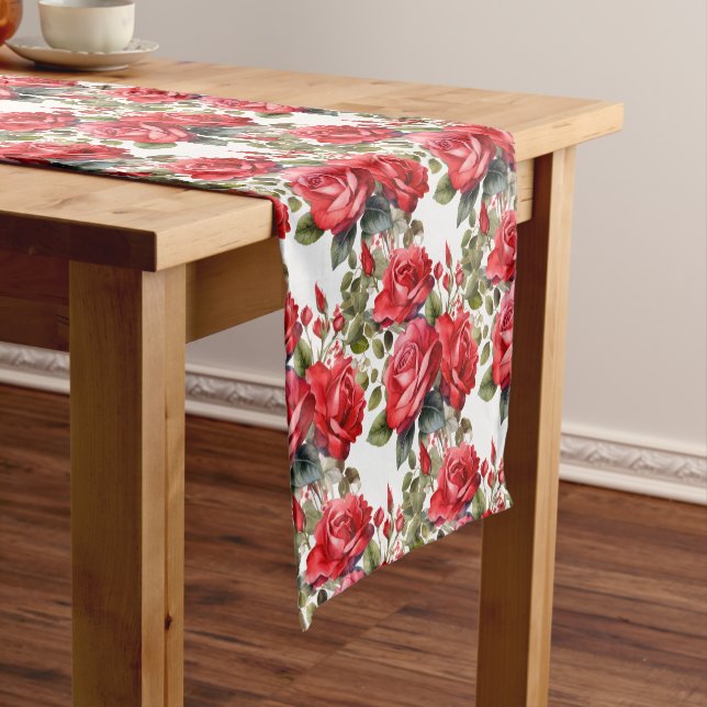 Court Chemin de table élégant aux roses rouges (In Situ)