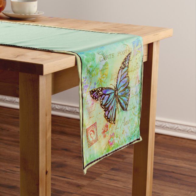 Court Chemin de table moyen papillon sarcelle et violet (In Situ)