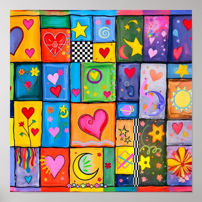 Courtepoint Patchwork Cœurs | Impression d'art fol (Devant)