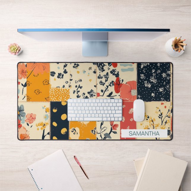 Courtepoint Patchwork Floral Vibrant aux Tons Chau (Bureau 1)