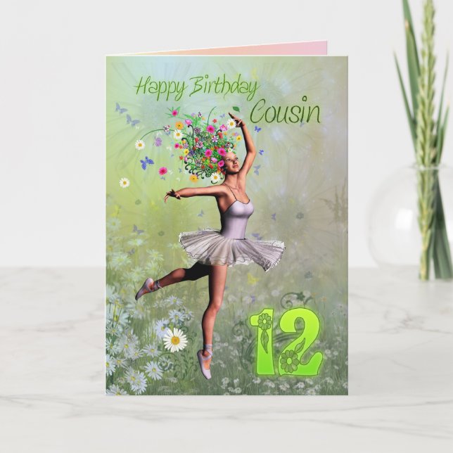 Cousin age age 12, carte d'anniversaire fée fée (Devant)