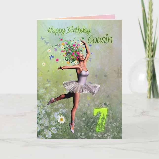 Cousin age age 7, carte d'anniversaire fée fée (Devant)