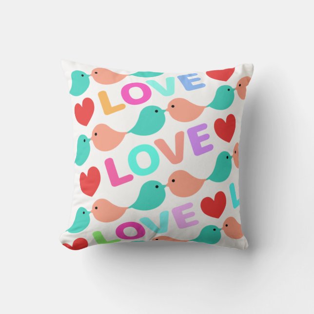 Coussin キュートなラブバード　LOVE&CUTE　白色　Cute lovebirds. (Recto)