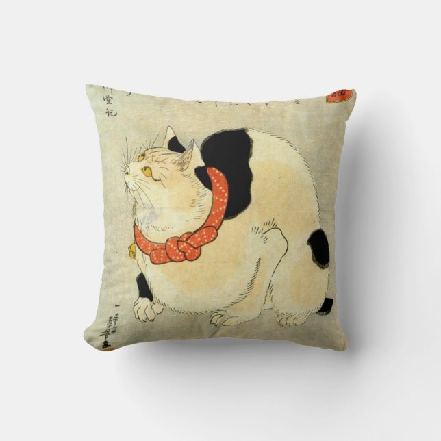 Coussin 日本猫, chat japonais de 国芳, Kuniyoshi, Ukiyo-e (Recto)