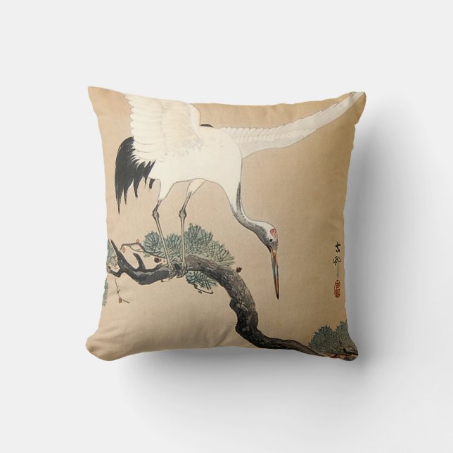 Coussin 松に鶴, grue de 古邨 sur le pin, Koson, Ukiyo-e (Recto)