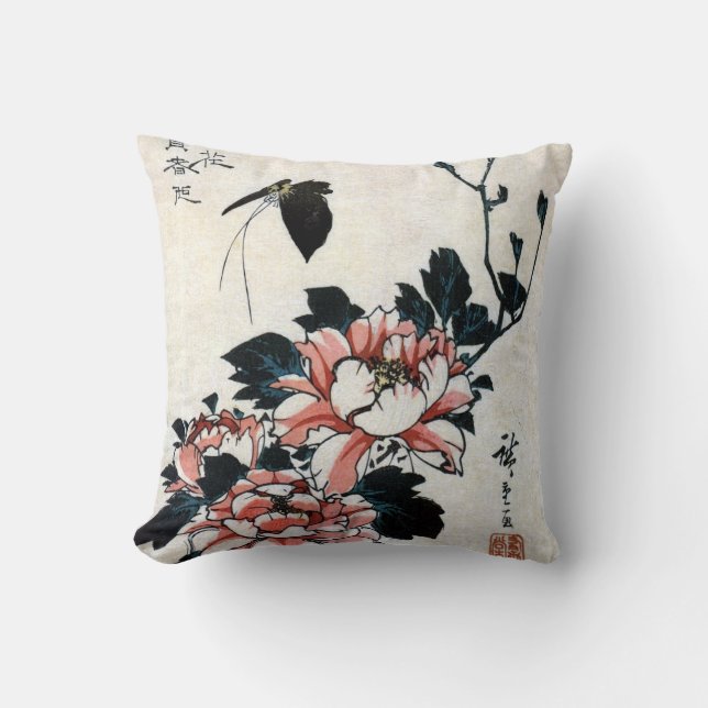 Coussin 牡丹に蝶, pivoines de 広重 et papillon, Hiroshige, (Recto)
