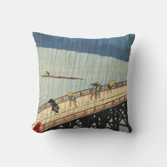 Coussin 突然の雨, pluie soudaine de 広重, Hiroshige, Ukiyo-e (Recto)