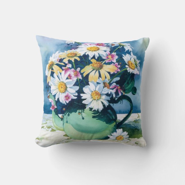 Coussin 0006 Daisies dans l'oreiller vert à jets de théièr (Recto)