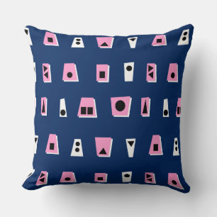 Coussin 020216 - Rose, Blanc et Noir sur Dk Blue 00255e