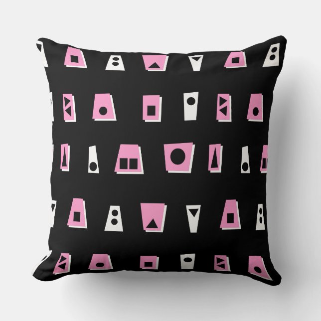 Coussin 020216 - rose, blanc et noir sur noir (Recto)