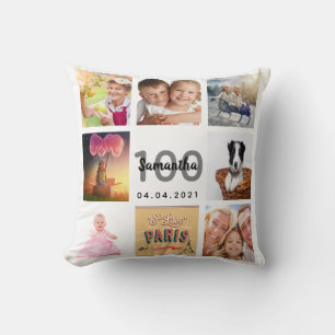 Coussin 100e anniversaire sur mesure photo collage femme b