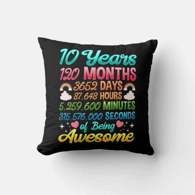 Coussin 10 ans 120 mois 10e anniversaire Fête Arc en ciel (Recto)