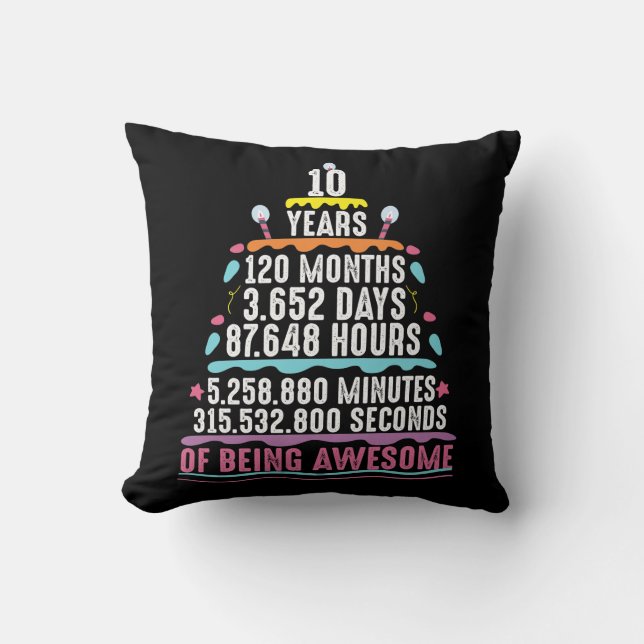 Coussin 10 ans de gâteau 10 minutes d'anniversaire (Recto)