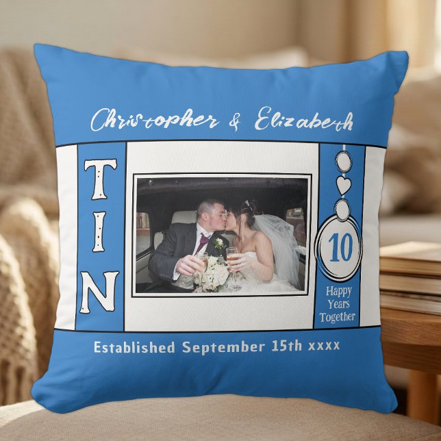 Coussin 10e anniversaire 1 photo bleu (Créateur téléchargé)