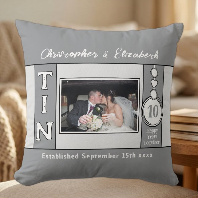 Coussin 10e anniversaire 1 photo gris (Créateur téléchargé)