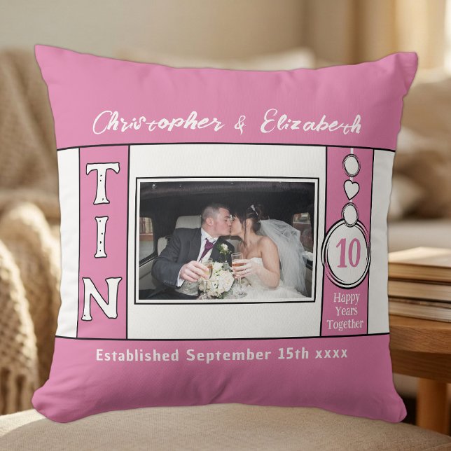 Coussin 10e anniversaire 1 photo rose (Créateur téléchargé)
