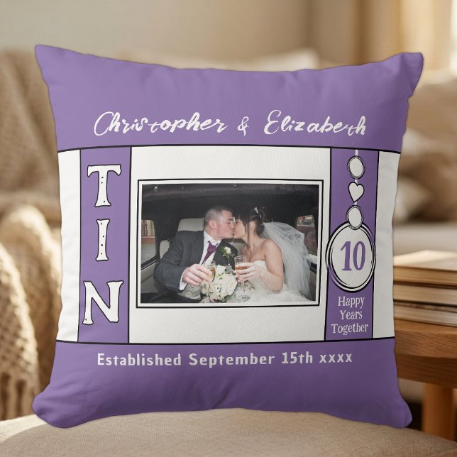 Coussin 10e anniversaire 1 photo violet (Créateur téléchargé)