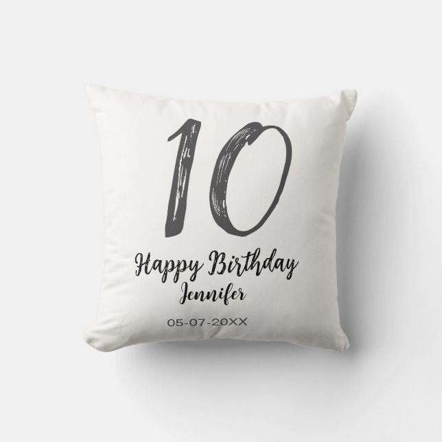 Coussin 10e anniversaire ajouter nom date année noire modè (Recto)