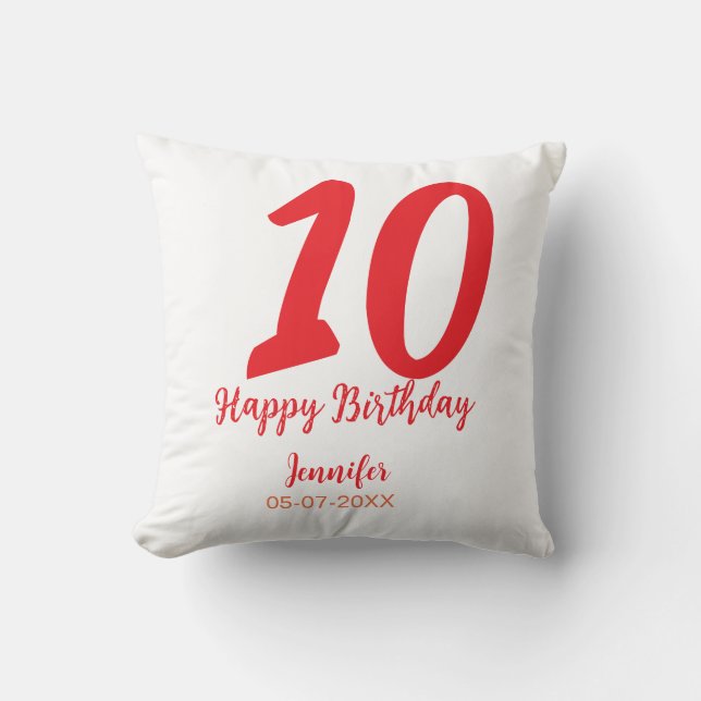 Coussin 10e anniversaire ajouter nom date année rouge modè (Recto)