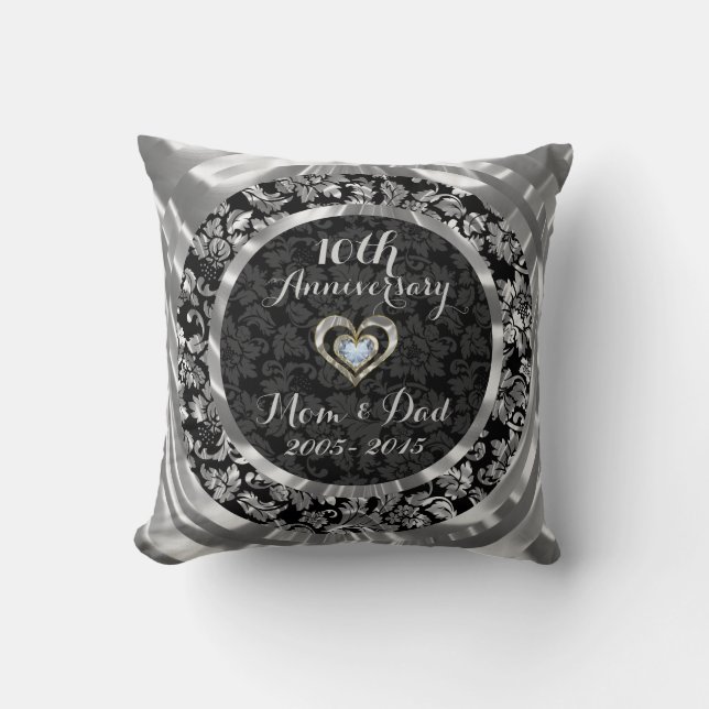 Coussin 10e anniversaire du Mariage d'argent noir et métal (Recto)